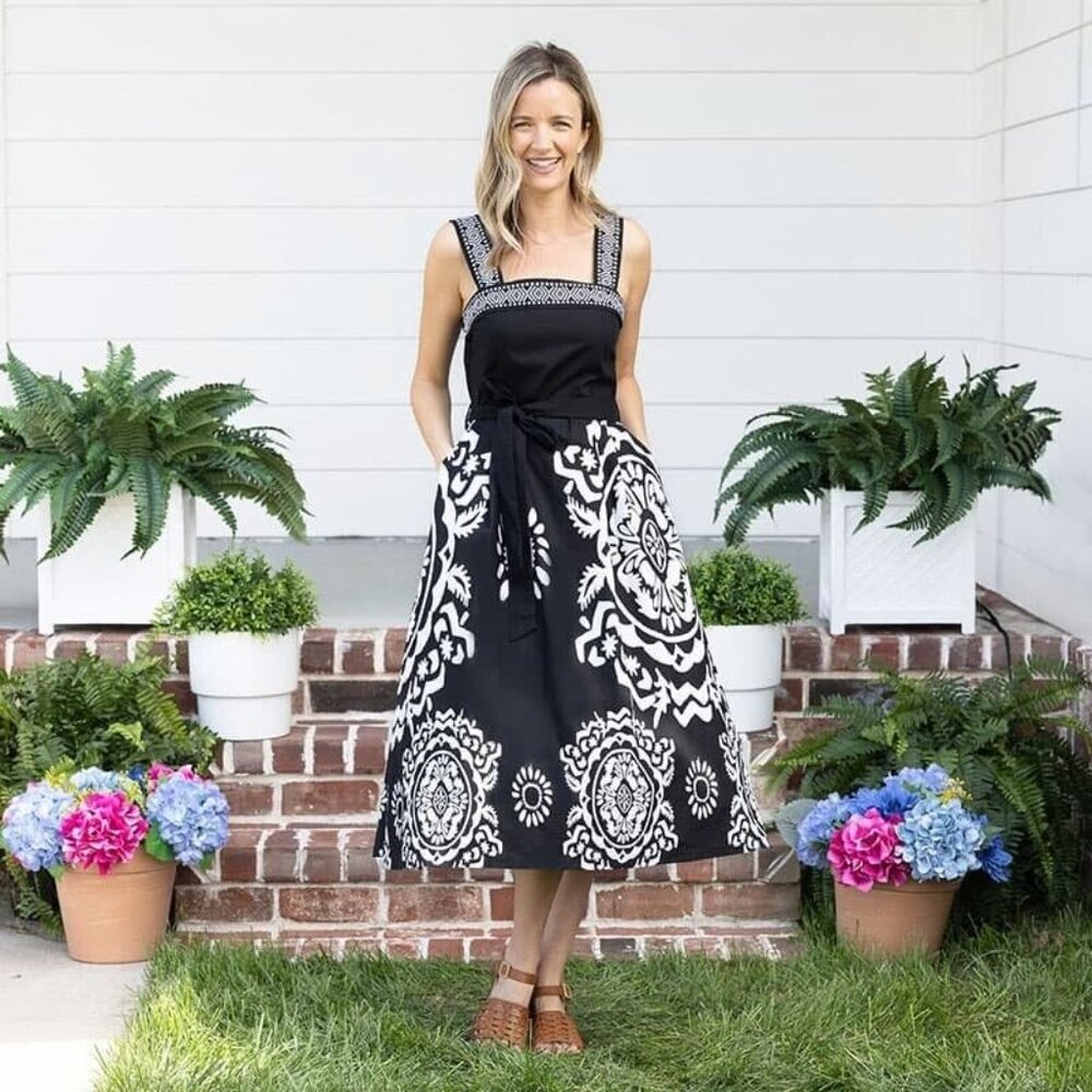Women's Black & White Sun Dress | Resort Vacay Floral Medallion Print | …